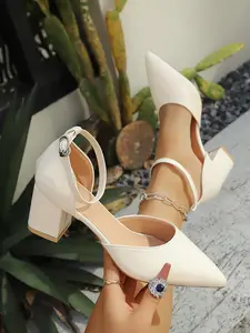 Summer Women's Fashion Comfortable Elegant Retro Buckle Pointed Toe Heeled Sandals, Vintage Buckle Office Wear Chunky Heel Shoes, Style Back Strap Design, Elegant Party Shoes