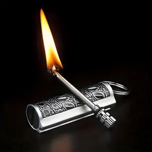 Valentine's Day Gift Portable Metal Keychain Permanent Match Kerosene Lighter Open Flame Igniter Equipment【Note: Kerosene not included. Please prepare your own】Gift for Husband Boyfriend  Birthday