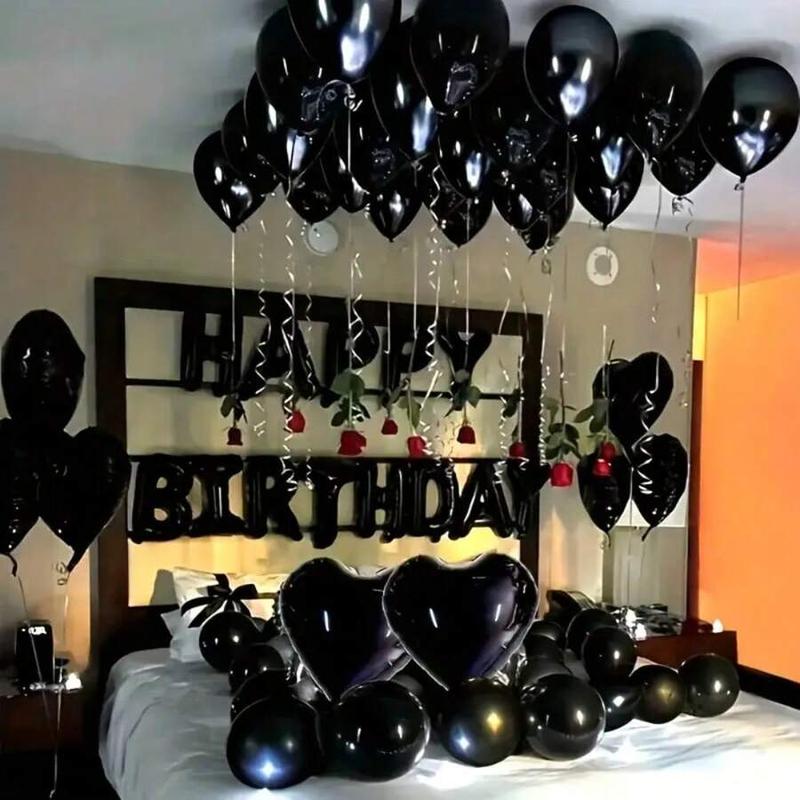 65pcs Black Birthday Balloon Set Happy Birthday Letters & Heart-Shaped Foil Balloons Perfect for Party Decorations Bar Mitzvahs Room Decorations Party Supplies Photo Props Kit orb  balloons