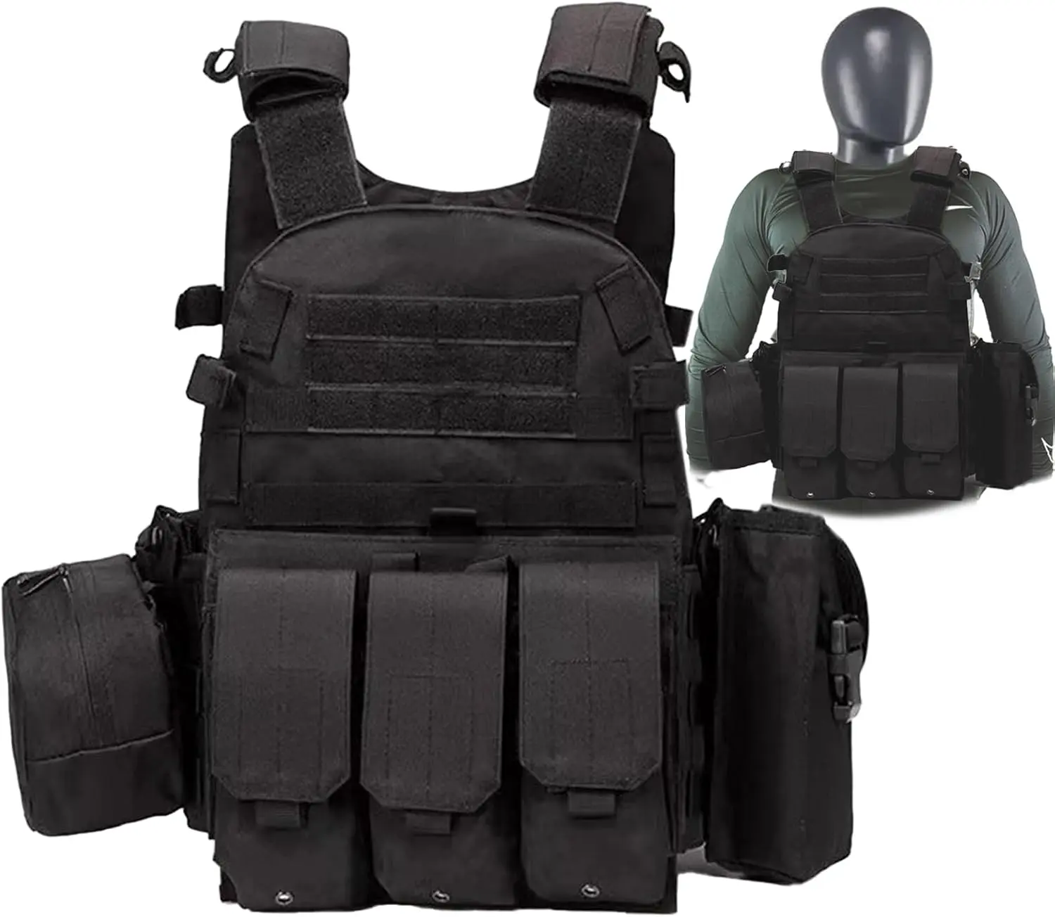 Tactical Vest for Men and Military Vest - Black Airsoft Tactical Vest Plate Carrier - Airsoft Plate Carrier Adjustable Modular Paintball Vest-Fit Adult Outdoor Cosplay