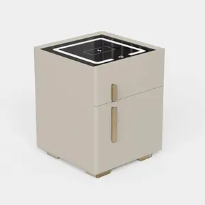 double drawer smart bedside table with safe box and wireless charging