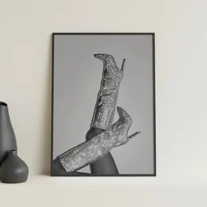 Glitter Heels Poster Glam Wall Art Luxury Fashion Print Black And White High Fashion Poster Hypebeast Room Decor Feminist Poster Chic Prints Poster (UNFRAMED)