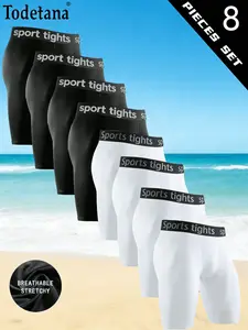 8 Packs Men's Compression Shorts & Anti-Chafing Underwear, Quick Dry Running Shorts, Full-Body Tight-Fit Sports Leggings for Basketball, Gym, Workout and Athletic Exercise Bottoms