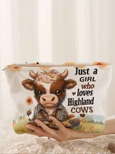 Cute Cow Print Makeup Bag, Cartoon Style, Lightweight Multi-Functional Fashion Casual Cosmetic Pouch, Travel Organizer for All Seasons