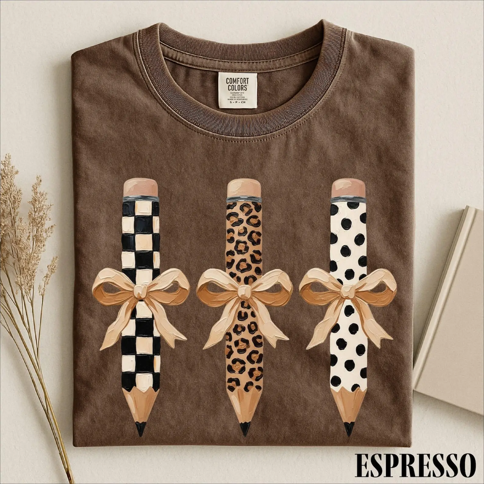 Comfort Colors Leopard Pencil Bow Shirt, Teacher Appreciation Shirt, Pencil Coquette Gift, Funny School Tee, First Day Of School T Shirt