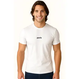 Men's Comfort Paris Tee, Menswear Casual Cotton-Polyester Top for Gym
