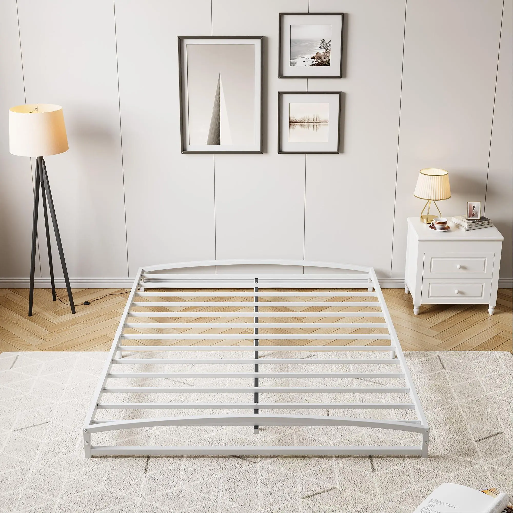GARVEE Low Profile 6-Inch Heavy Duty Full Size Platform Bed Frame, Full Size Mattress Foundation with Steel Slats Support, No Box Spring Needed, Easy Setup, White
