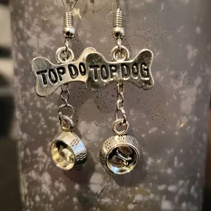 Top Dog Earrings with Bone in Food Bowl Charm Dangle Earrings for Pet Owners