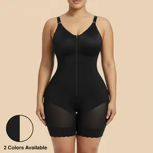 Quriov Shapewear Tummy Control Butt Lifter Shaper with Zipper Crotch Detachable Shoulder Strap in Black Nylon Fabric for Women's Daily Wear