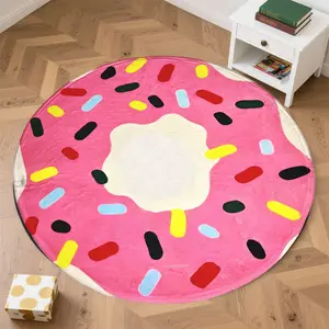 1Pc Ins Creative Donut Faux-Cashmere Accent Rug, Quiet Stain-Resist Floor-Safe, All-Room Machine-Wash, Sweet Gift Multi-Size