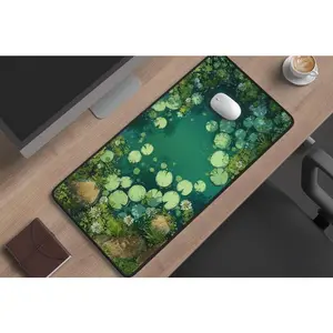 Lily Pad Pond Desk Mat – Green Kawaii Gaming Decor1