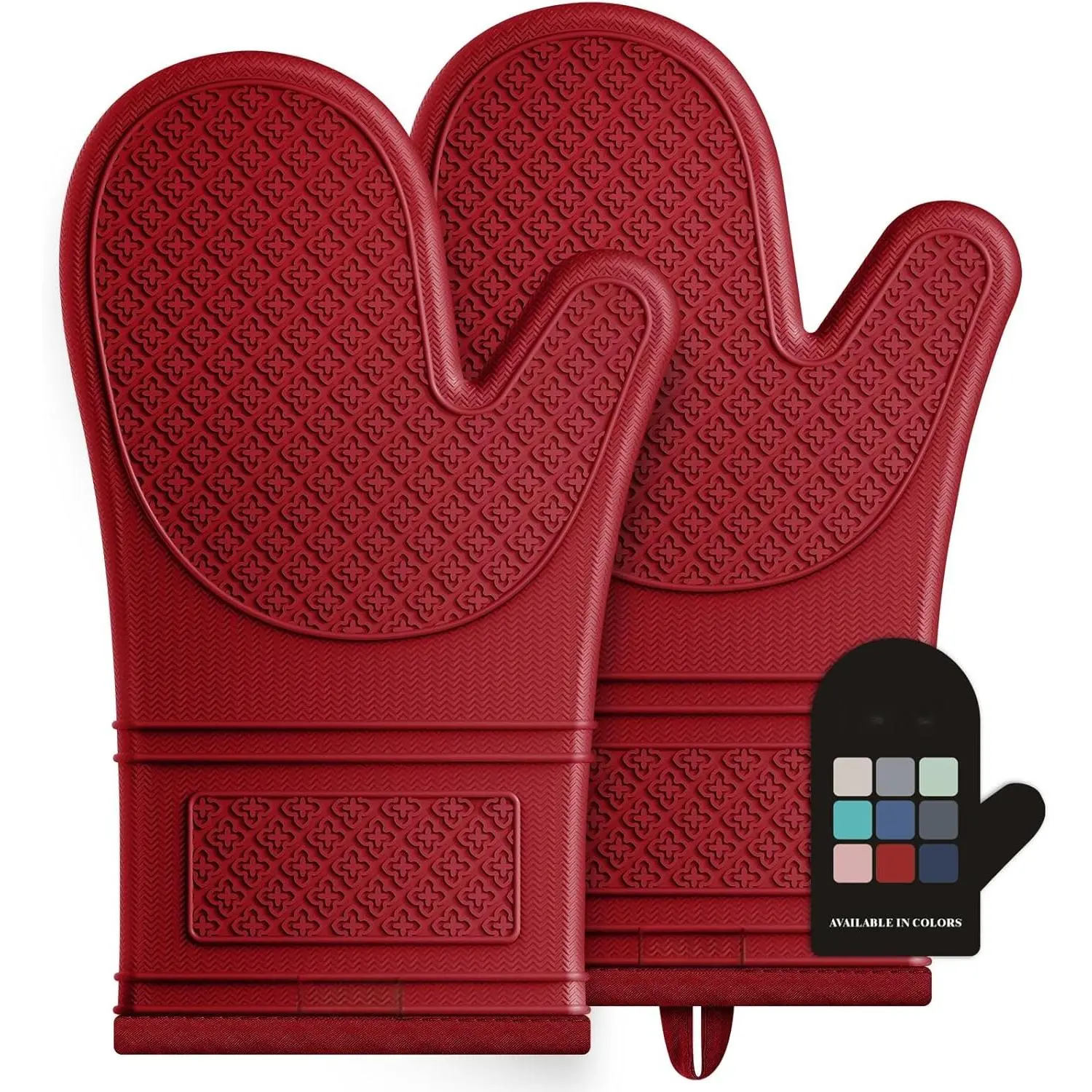 Oven Mitts, Heat Resistant Oven Gloves with Quilted Liner,  & Non-Slip Kitchen Mittens for Baking Cooking BBQ, 500?F, 12.5"-Red