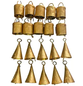 Vintage Indian Tin Bells Rustic Chime Vintage Jingle Bell Cow Bells Christmas Tree Crafts Decoration lot 20 Pc (Gold)