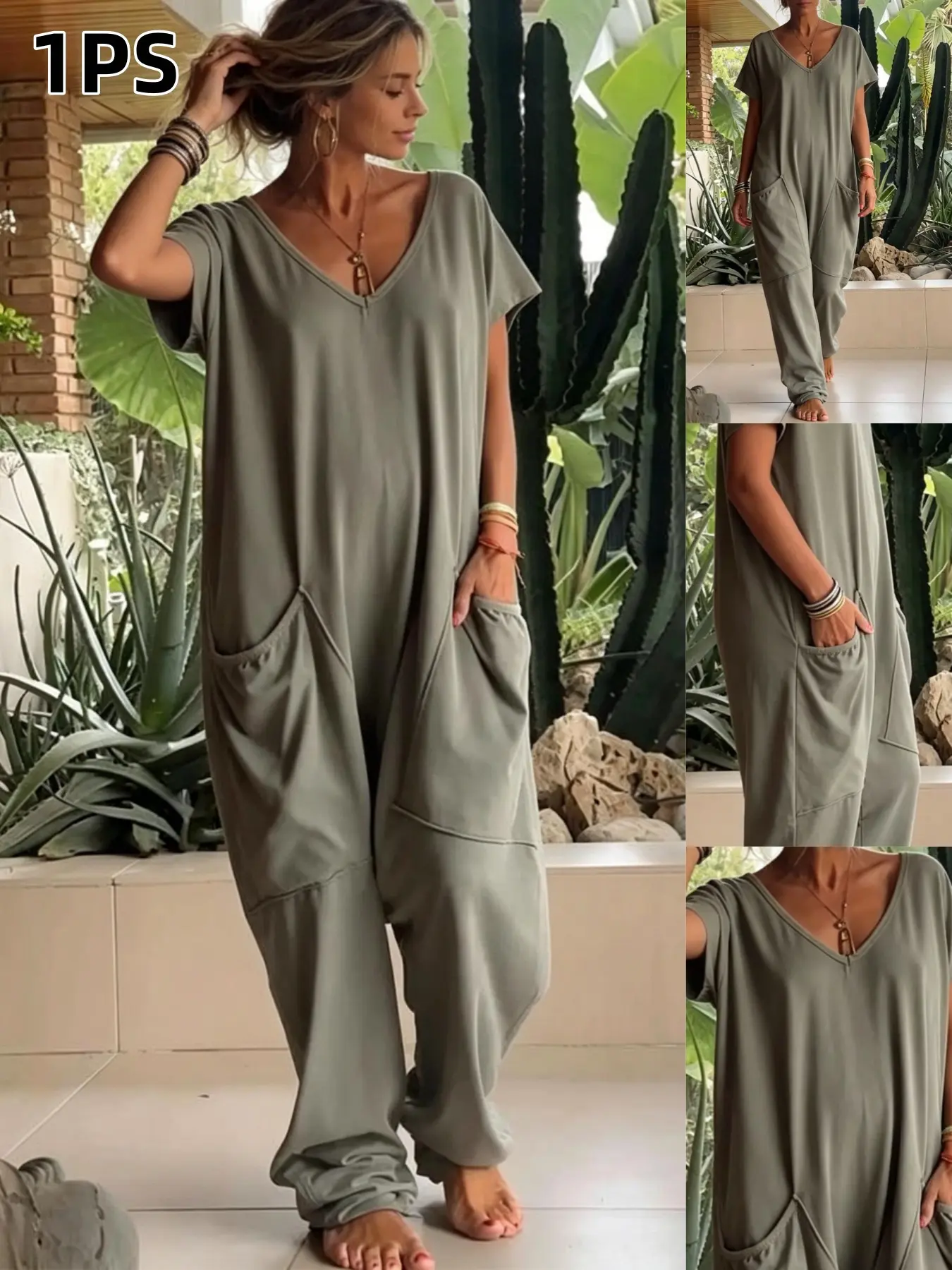 Relaxed Lazy Style Casual Drop Waist Overall Pants, Multiple Colors Available, Large Pockets, Suitable for Home, Work, Shopping