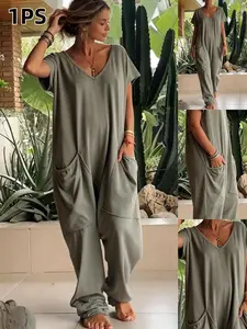 Relaxed Lazy Style Casual Drop Waist Overall Pants, Multiple Colors Available, Large Pockets, Suitable for Home, Work, Shopping