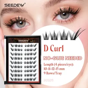 Seedew Fox Self-Adhesive Butterfly Wings Eyelash Clusters 72 Clusters No Glue Need Fox Eye D Curl 12mm 15mm DIY Lashes Christmas Gift for Personal Use Festival Costumes Makeup Tools