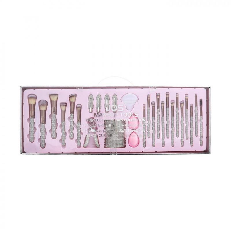JOS 28-Piece Diamond Encrusted Makeup Brush Set for Women - Pink Glitter Brushes, Hand Bowl, Lash Tools, Full Beauty Kit for Flawless Looks, Luxurious Series, Nylon Bristles eyebrow  pluck birthday idea micro applicator brush dramatic metal curle fir get