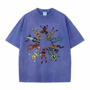 Washed, Dancing Frog Feast Print T-shirt, High-quality Batik Vintage Fashion Brand T-shirt, Unisex T-shirt, Popular Daily Wear T-shirt, Holiday Gift, Perfect Present