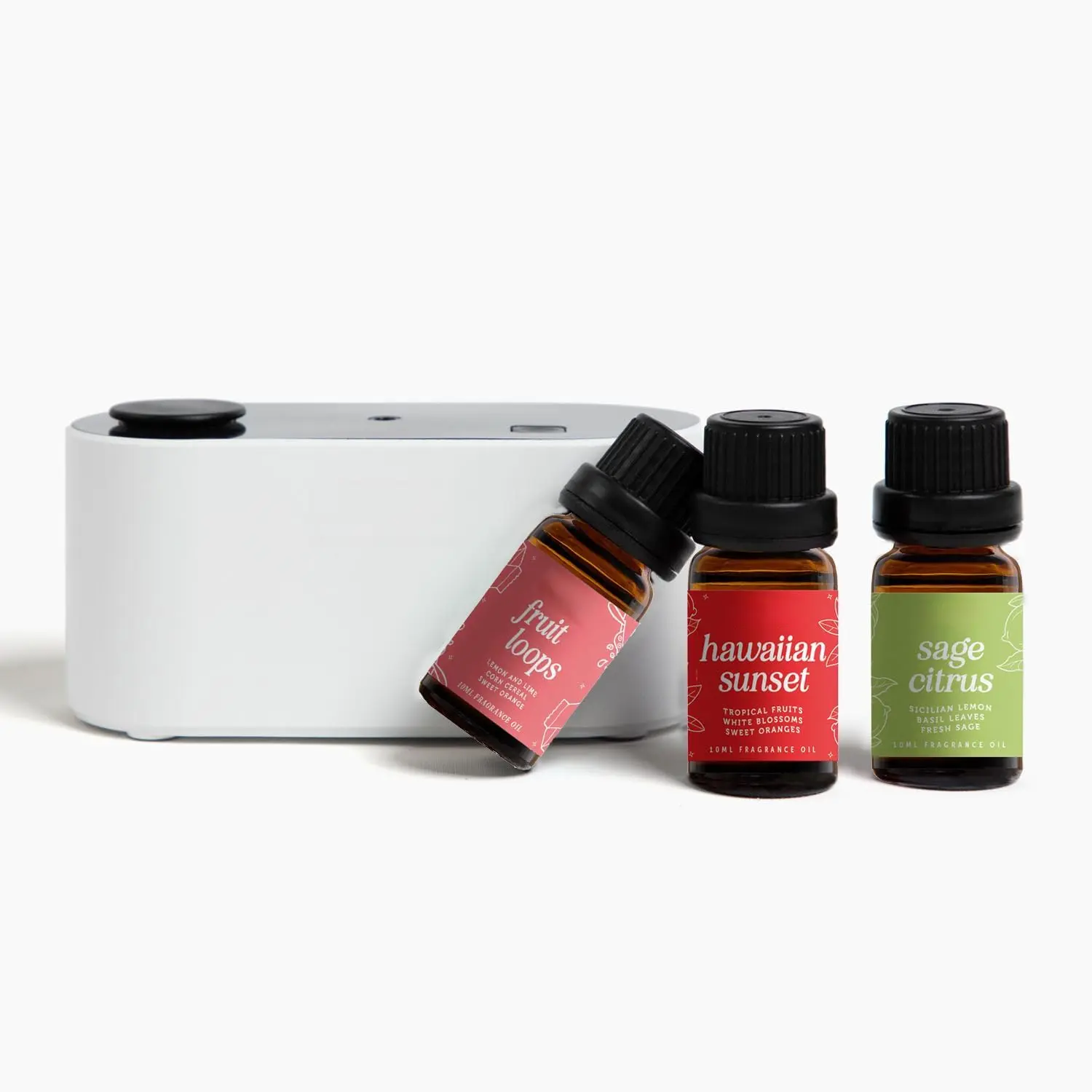 Waterless Travel Diffuser Gift Set - Rechargeable Diffuser for Aromatherapy - Includes 3 Fragrance Oils - Fragrance Dispenser for Office and Home - Fruity, White