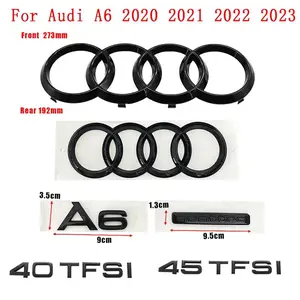 192mm 273mm 4Ring Logo Emblem ABS Car Hood Front Bonnet Grill Rear Trunk Quarrto Sticker For Audi A6 2020-2023 Decals Accessorie Car Stickers