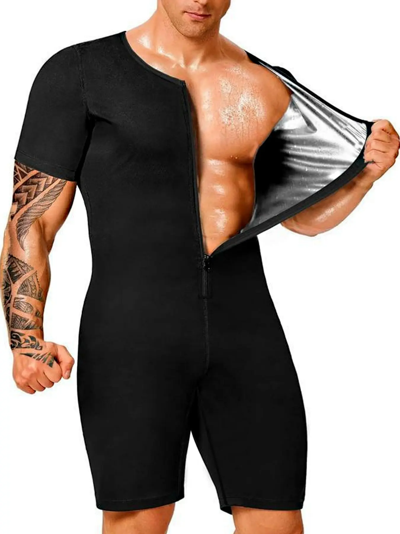 Men's Sweatshirt Shaping Top, Waist Cinching Workout Shirt, Round Neck Short Sleeve Compression Garment, Fitness Seamless Bodycon, Workout Tops, Gym Workout Tops, Gymwear, Activewear