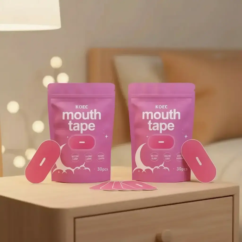 KOEC Sleep Mouth Tape 2-Pack Bundle, 60pcs Breathable Fabric Strips in Pink for Comfortable Nighttime Use, Body Care for Women and Men, Sleep Aid Kit