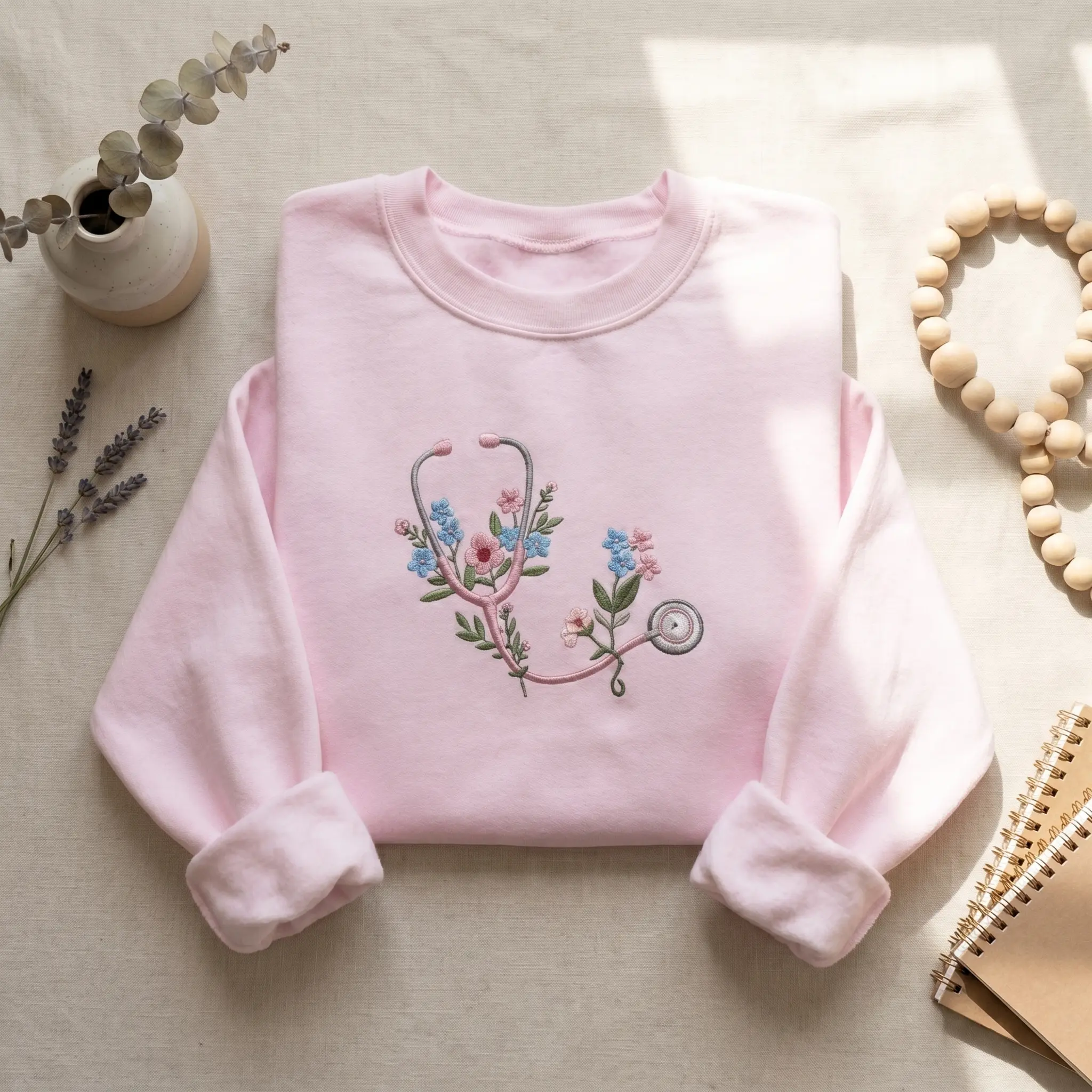 [MADE IN US] Floral Stethoscope Embroidered Sweathirt, Nurse Sweatshirt, Medical Worker Gift, Custom Nurse Gift, RN Graduation Shirt, Nurse Life Sweater
