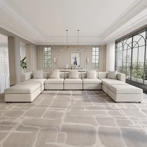 Guyii Beige L-Shaped Sectional Sofa with 3-5 Pillows & Storage Ottoman Ergonomic Comfortable Couch for Living Room Home Corner Sofa Modern Aesthetic 4/5/6/7/8/9 Seat Options