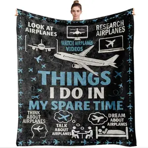 Airplane Enthusiast Flannel Dad Blanket 270G Thick Warm Home Decor Throw Aviation Theme Printed Sofa Cover Bedroom Nap Blanket Pilot Gift Peripheral Multifunctional Soft Comfortable Four Seasons Available