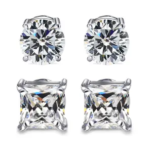 Cassieca 2 Pairs Stainless Steel Magnetic Stud Earrings for Men & Women, Non-Piercing CZ 5-8MM, Durable & Hypoallergenic Jewelry for Everyday Wear