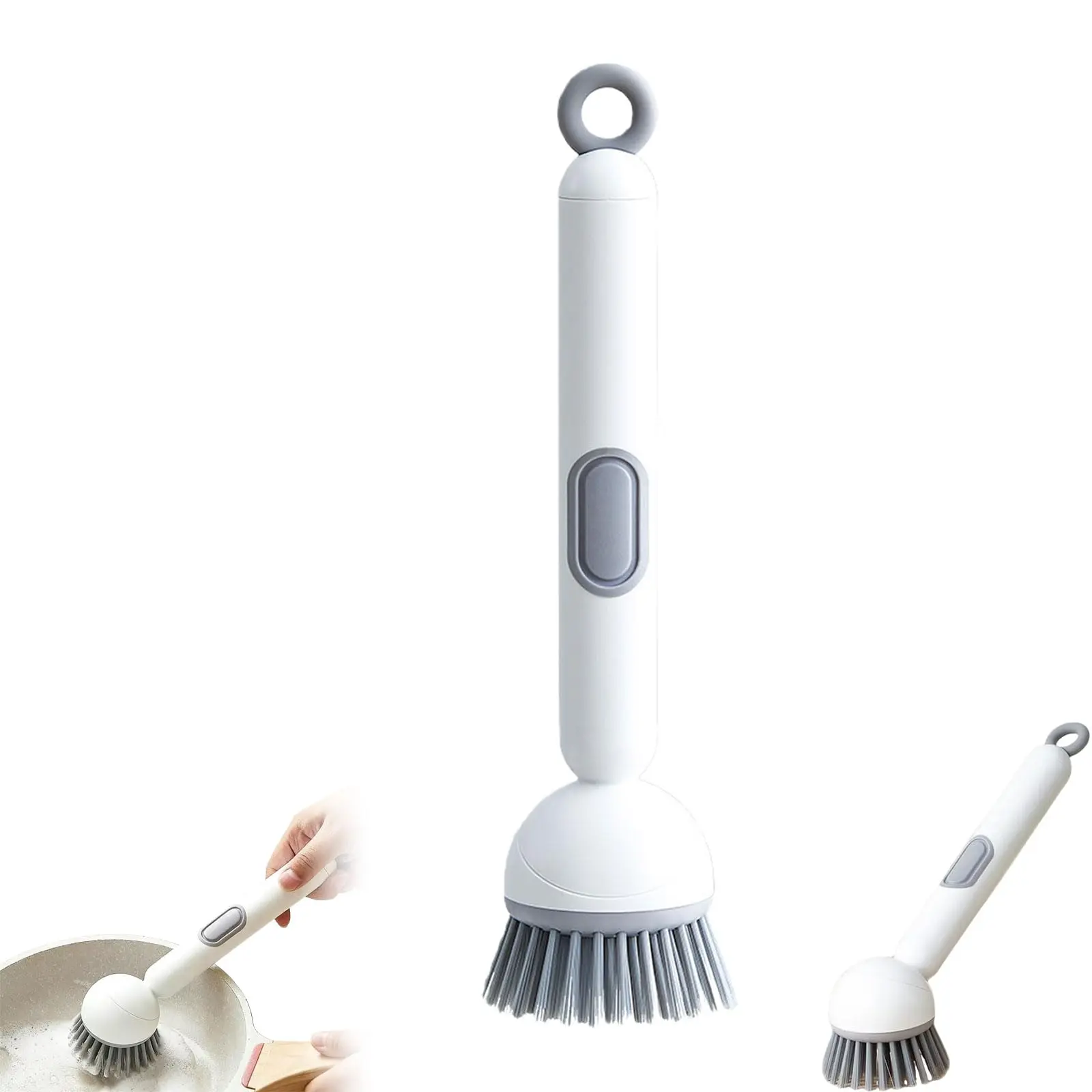 360° Rotatable Dish Brush with Soap Dispenser, Multifunctional Kitchen Cleaning Tool，Kitchen Brush with Holder for Pot Pan Sink Cleaning (White)