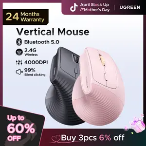 UGREEN Vertical Mouse Bluetooth 5.0 & 2.4G Wireless Ergonomic Mouse with 5 Buttons, 4000 DPI, Balck & Pink Ergonomic Mouse Compatible with PC/Laptop，Only 2.4G Model(Bluetooth not supported),tiktokshopstockup,mothersdaygift