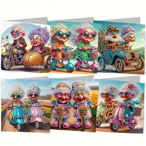 6-piece/set DIY Diamond Painting Kit, Birthday Card Kit, Crafts, Grandma pattern design, rhinestone diamond painting art mosaic postcards, holiday greeting cards, birthdays, Mother's Day, perfect for families, friends, and lovers, handmade gifts