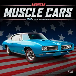 American Muscle Cars OFFICIAL | 2026 12 x 24 Inch (Hanging) Monthly Square Wall Calendar | Foil Stamped Cover | Plastic-Free | BrownTrout | USA Motor Ford Chevrolet Chrysler Oldsmobile Pontiac