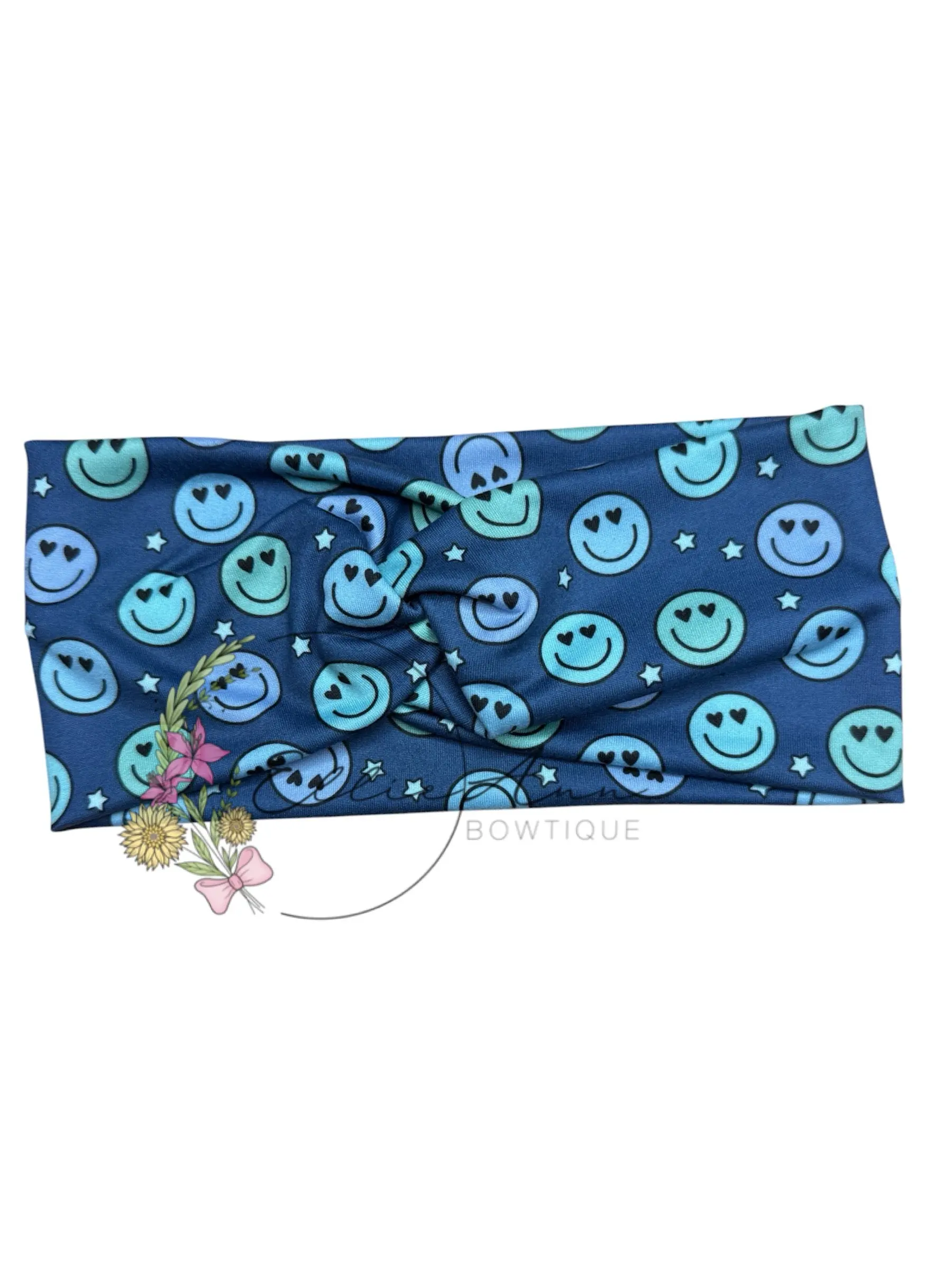 DBP Twist Headband Blue with smiley faces DBP Twist Headband Blue with smiley faces