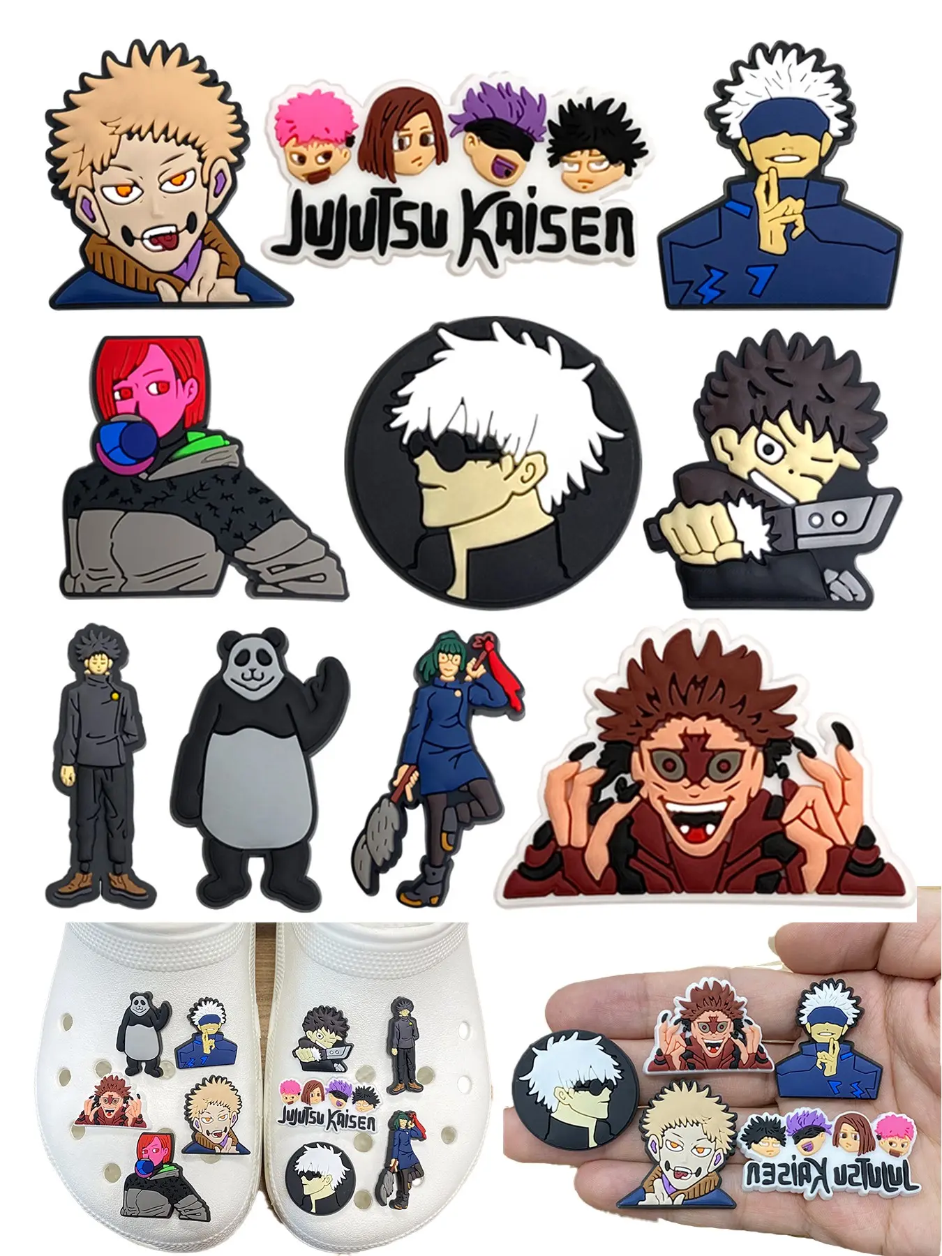 Multi-Set Jujutsu Kaisen Designer Style Shoes, DIY Garden Shoe Accessories, Decorative Shoe Accessories, shoe decoration charms, Decor, Boys' Birthday Gift, Cartoon Pattern, All Seasons