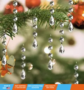 Christmas Ornaments Crystal Tree Decorations, 30Pcs Acrylic Clear Hanging Crystals for Centerpieces Teardrop Chandelier Garland Beads for Xmas Wedding Party Home Decor