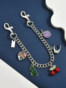 1pc Vintage Multi-Element Bag Charm Chain, Cherry, Bear, Rainbow Heart, Flower, C Letter Pendant, Keychain, Fashion Accessory for All Seasons