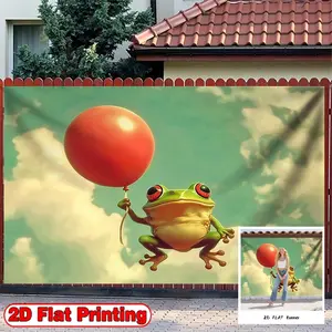 2D Flat Banner, 1pc with Cartoon Style Frog Balloon Green Theme - Polyester Fabric Photography Backdrop & Party, Ideal for St Patrick Day, Ramadan, Birthdays, Cake Tables, Portraits, Party Decorations, Indoor and Outdoor Celebrations