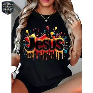 Colorful Jesus Graphic Unisex T-Shirt, Faith Tee, Christian Apparel, Gift for Believers, Summer Style, Casual Shirt, Easter, paint splash