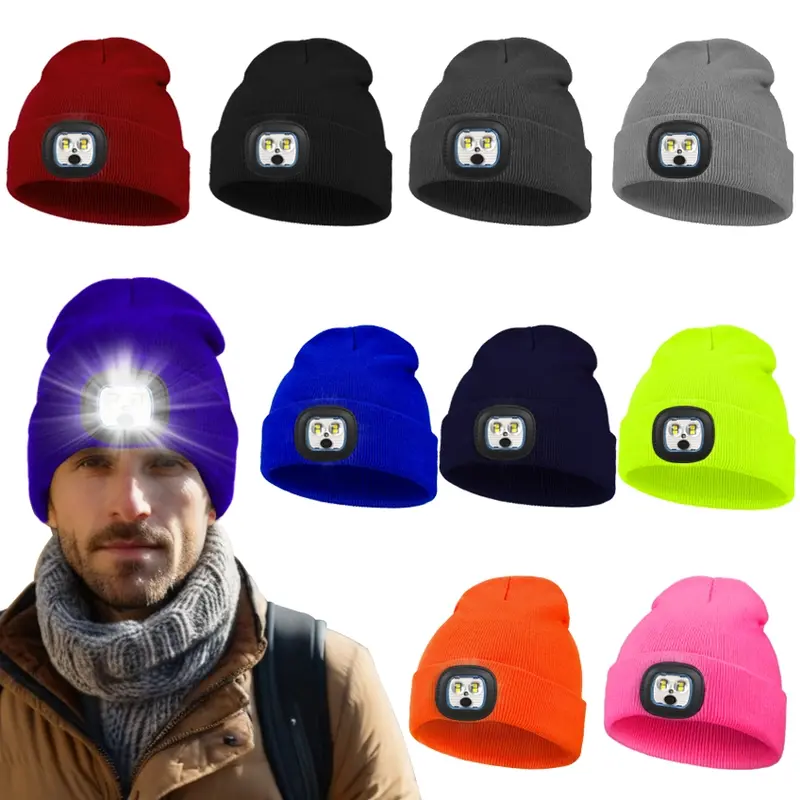 USB Rechargeable LED Light Hat, Cat Eye Design, Warm Knit Winter Cap, Ideal for Night Adventures, Walking, Fishing, Camping, Cool Gadgets, Outdoor Hats, Outdoor Headwear