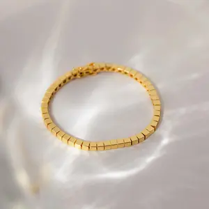 Cube Bracelet by Caitlyn Minimalist - Beaded Square Bracelet in Gold -Geometric Link Chain Bracelet - Minimalist Jewelry - Perfect Birthday Gift