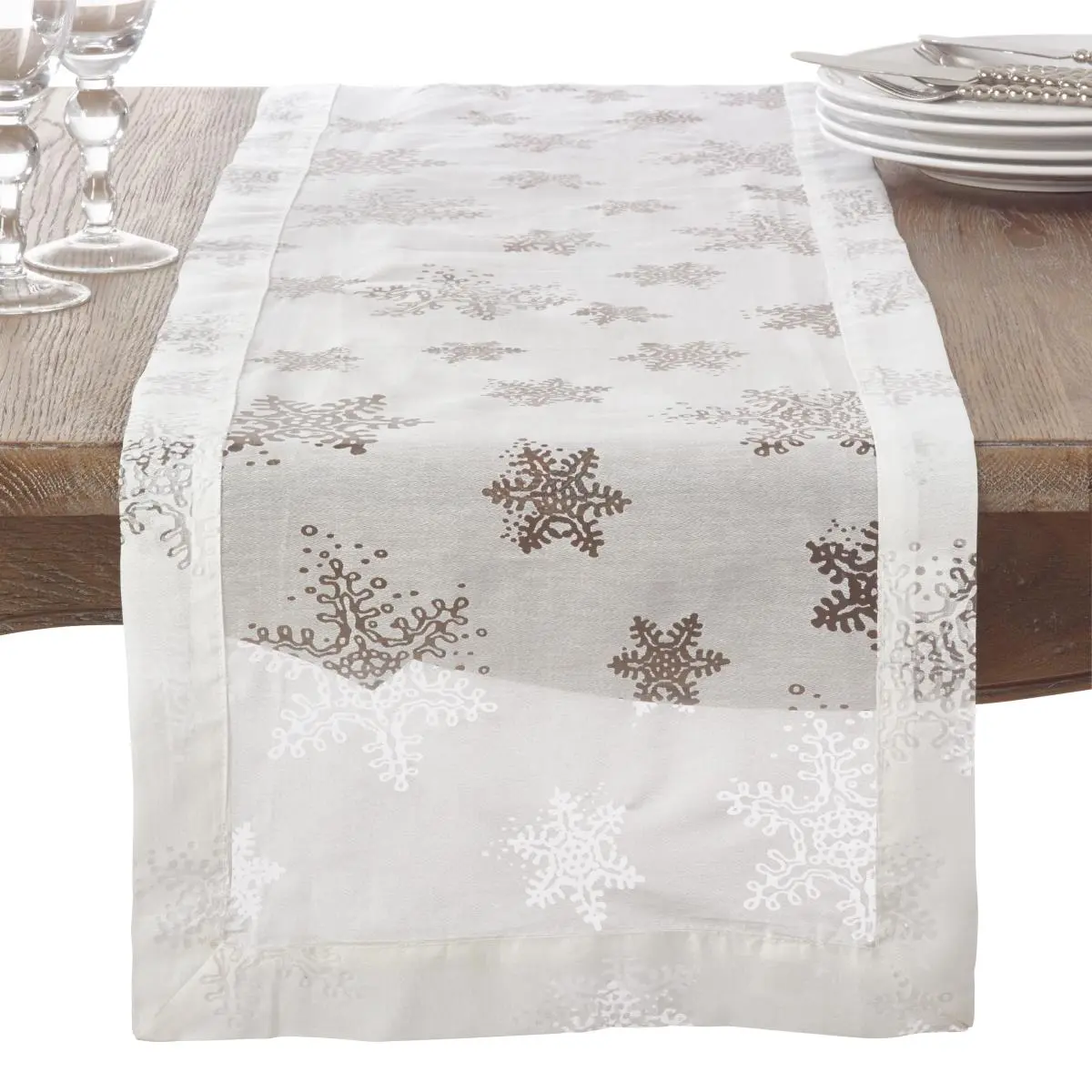 SARO 8000.W1672B 16 x 72 in. Rectangle Table Runner with Burnout Snowflake Design White