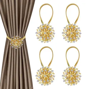 A Set of 4/2 Pcs Curtain Tiebacks,Crystal Flower Window Curtain Decorative,No Drilling Drapery Holdbacks with High-Elastic Spring Wire for Home Office Decor,Christmas Party Gifts,Hand Tools Kits
