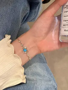 Silver Color Galaxy Blue Crystal Planet Star Bracelet, Adjustable Chain, Anti-Oxidation, Stackable, Women Girls Couple Jewelry Gift