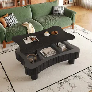 [SOIYELIFE] Lift Top Coffee Table for Living Room 42" - Fluted Panel Hidden Storage, Silent Hydraulic Lift, Curved Safety Corners, 5 Min Assembly (27"W x 13-18.9"H, Black) Fine furniture storage  with  style