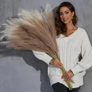 Faux Pampas Grass Tall, 9 PCS 43''/ 110 cm Large Fluffy Pampas Grass Decor, Fake Pompas Branches, Long Feathers for Floor Vase, Boho Flower Arrangement for Home Wedding Decor