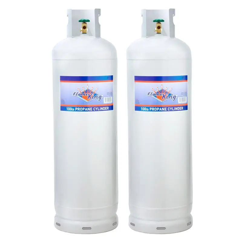 Flame King (2-pack) 100LB Empty Propane Tank LP Cylinder with Wheels, Horizontal & Vertical LP Cylinder with Built-in Gauge for Fire Tables, Patio Heaters, Barbeques, Lunch Trucks