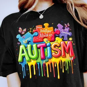 Autism Awareness Tshir Puzzle Piece Rainbow Design Tee