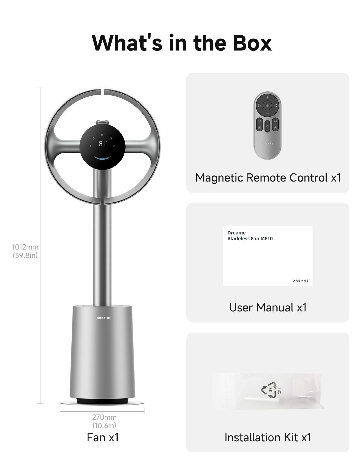 【Super Brand Day】DREAME MF10 Bladeless Tower Fan for Bedroom, Smart Standing Fan with 270° Spatial Airflow for Whole-Room Circulation, 59ft/s High Velocity, 10 Speeds 3 Modes, Temperature-Adaptive Airflow, MF10-Beige